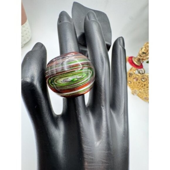 Murano Italy Glass Dome Ring 7.5" Multicolor  Infused Statement Hand Made - Picture 2 of 7